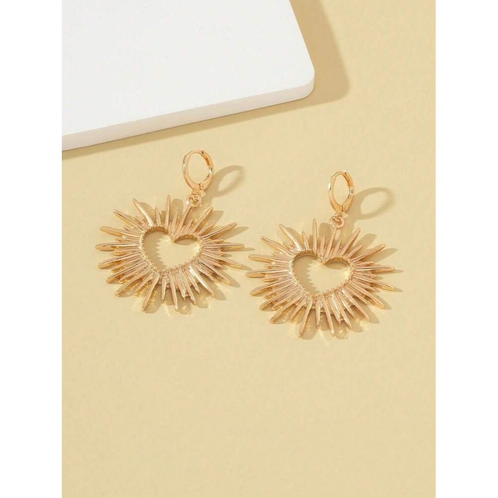 Gold Heart Sunburst Earrings Celestial Hoop Dangle Jewelry Gift for Women